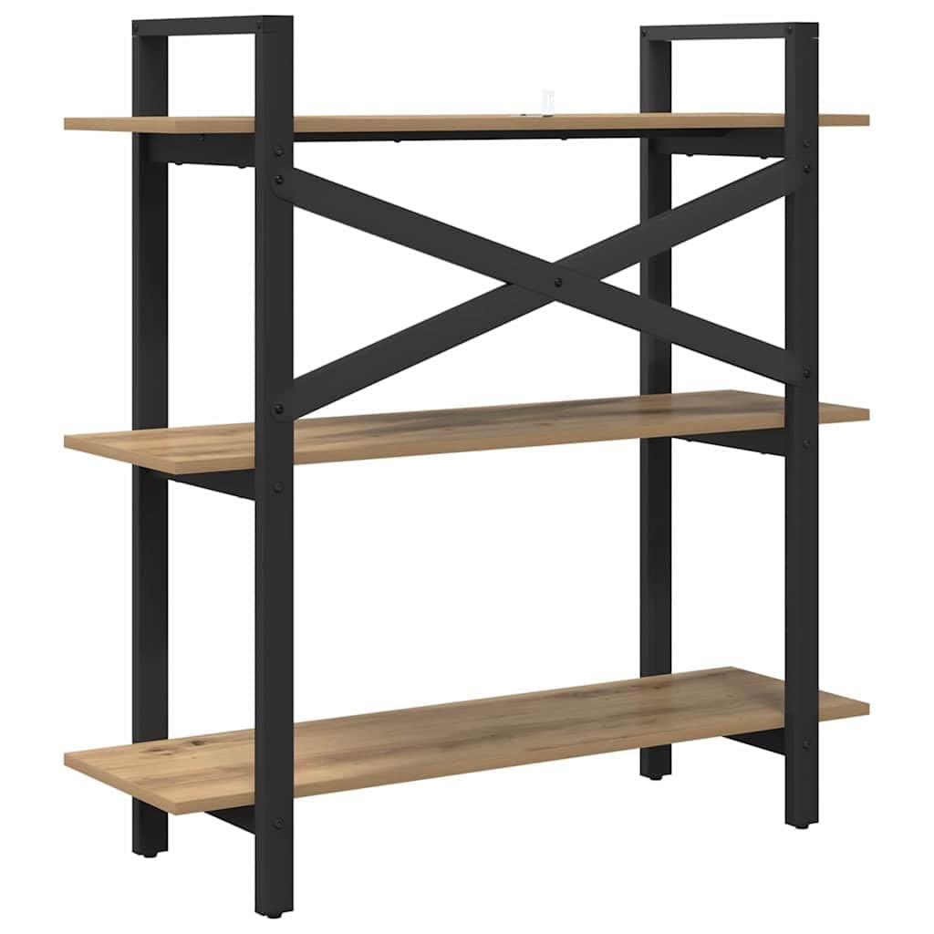 Libreria a 3 livelli, 100 x 33,5 x 102 cm, in legno, con robusto telaio in acciaio e piedini regolabili, per soggiorno, studio, biblioteca e altro ancora