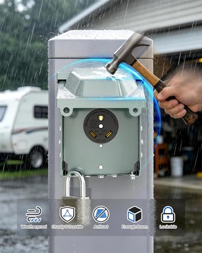 Image of BEBOBLY 30 Amp RV Power Outlet Box, 125 Volt NEMA TT-30R Receptacle, Lockable Enclosed Outdoor Plug, Electrical Receptacle Panel, Weatherproof Temporary Hookup for RV Camper Car Travel Generator
