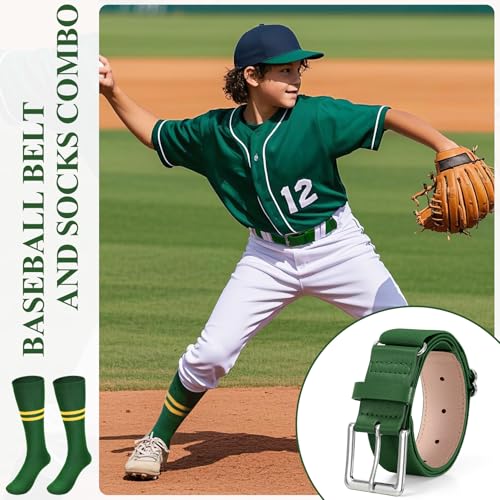 Image of XZQTIVE Baseball Softball Socks and Belt Combo Set Adjustable Softball Socks and Elastic Belt for Kids Youth Adult