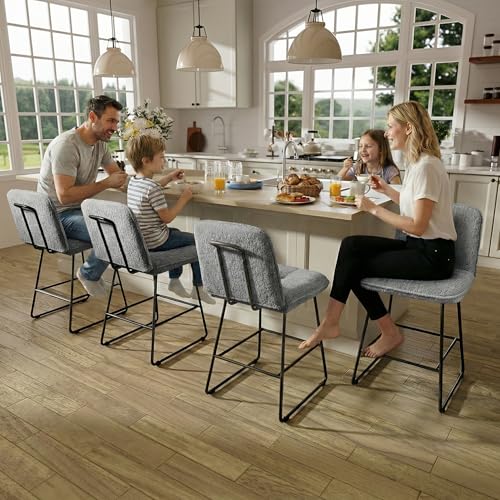 Image of Ollega Bar Stools Set of 6, 26 inch Counter Height Bar Stools with Back, Wide Seat Fabric Modern Barstools for Kitchen Island with Metal Legs and Footrest, Grey
