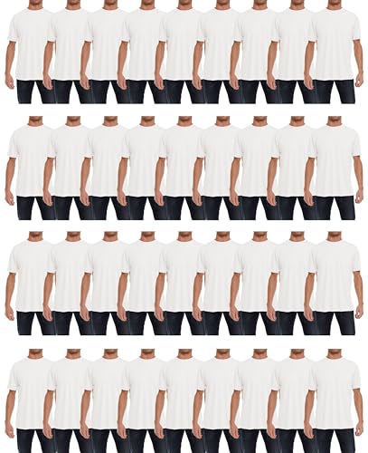 SOCKS'NBULK 36 Pack Mens Cotton Crew Neck Short Sleeve Casual T-Shirts White Color Lightweight Bulk Pack (White, X-Large)