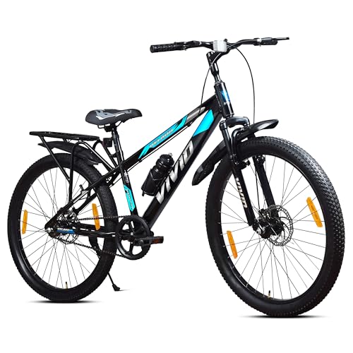 Image of Leader Vivid Valero 26T IBC Single Speed Cycle for Men with Front Suspension & Dual Disc Brakes | Bicycle for Men | City /Mountain Bike with Carrier & Steel Frame | Ideal for 10+ Years - Black