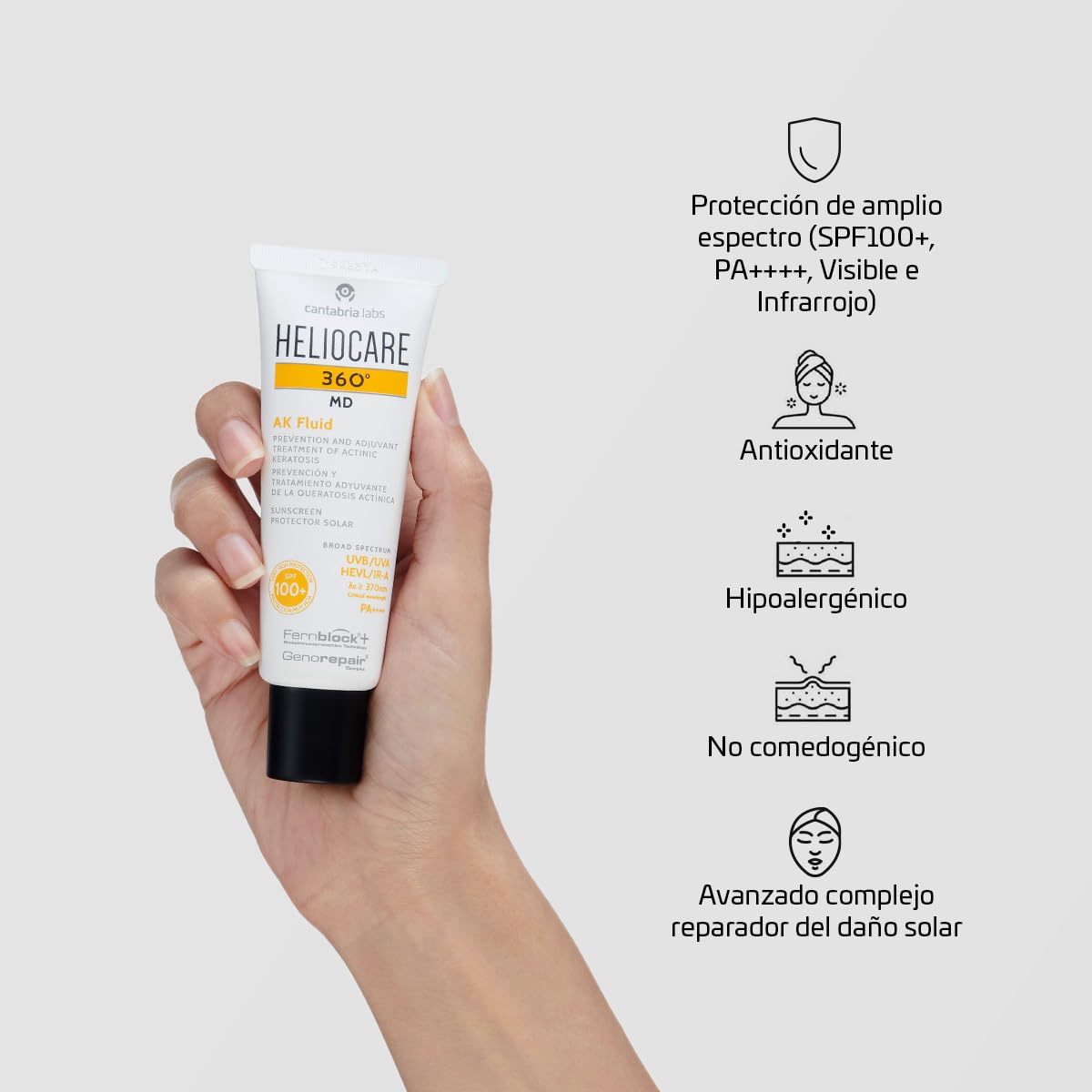 Cantabria Labs - Heliocare 360º MD AK Fluid - 50 ml - Protección Solar - Prevención Queratosis Actínica - Textura Fluida No Comedogénica