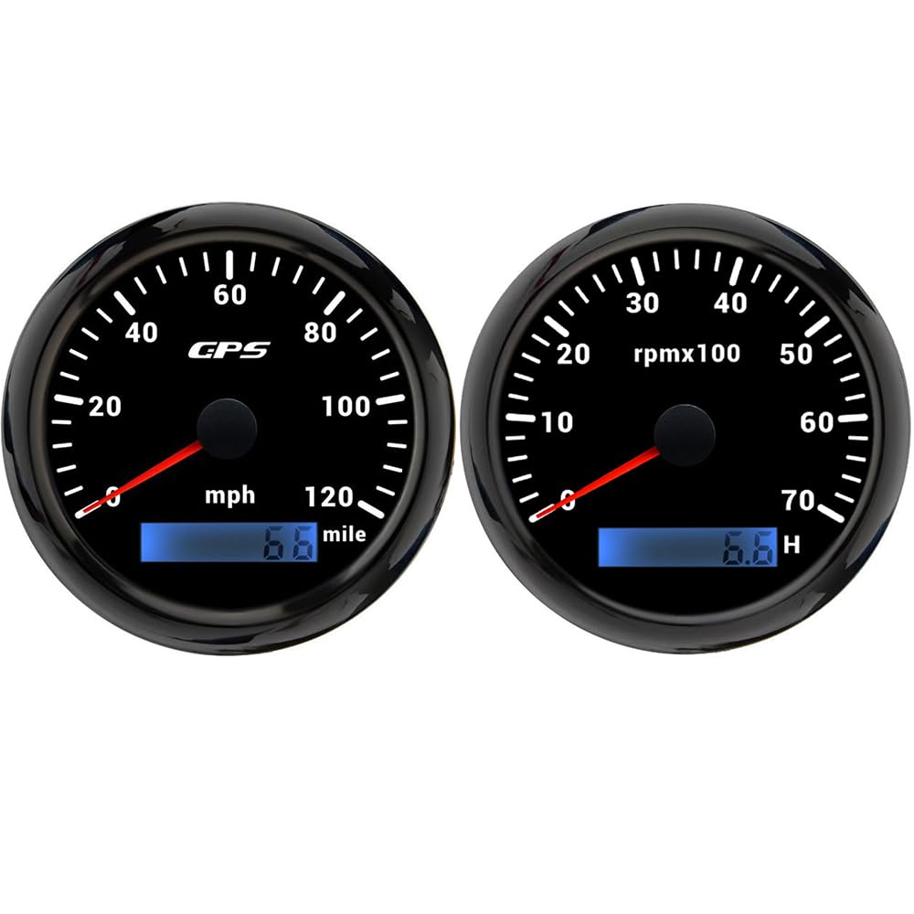 ELING Velocímetro GPS de 85 mm 0 – 120 MPH odómetro con 0 – 7000 rpm con contador de horas de funcionamiento 7 colores retroiluminados para SUV autocaravana 12 V 24 V