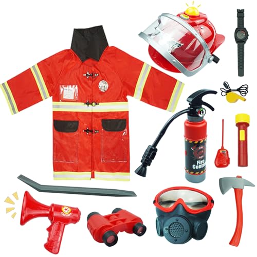RedCrab Kostüm Feuerwehrmann Kinder 12 Teiliges Feuerwehrmann Kostüm...