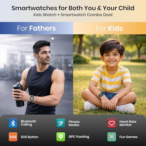 Image of PunnkFunnk Smart Watch & Kids Calling Smart Watch Combo, 1.83 inch HD Fitness Watch with Bluetooth Calling + Kids Camera Smartwatch with Games, Heart Rate, SpO2, Sleep Monitor, Boys & Girls