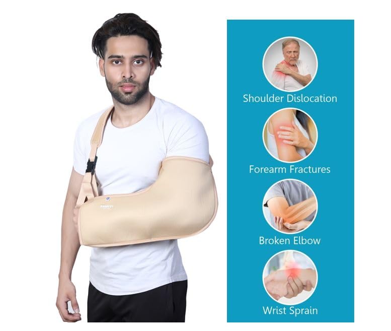 EASEFIT Arm Supporter Arm Sling Pouch Belt with Elbow Support, Arm Immobilizer Brace for Fracture, Sprain, Dislocation and Pain Relief (S, Cream) 2