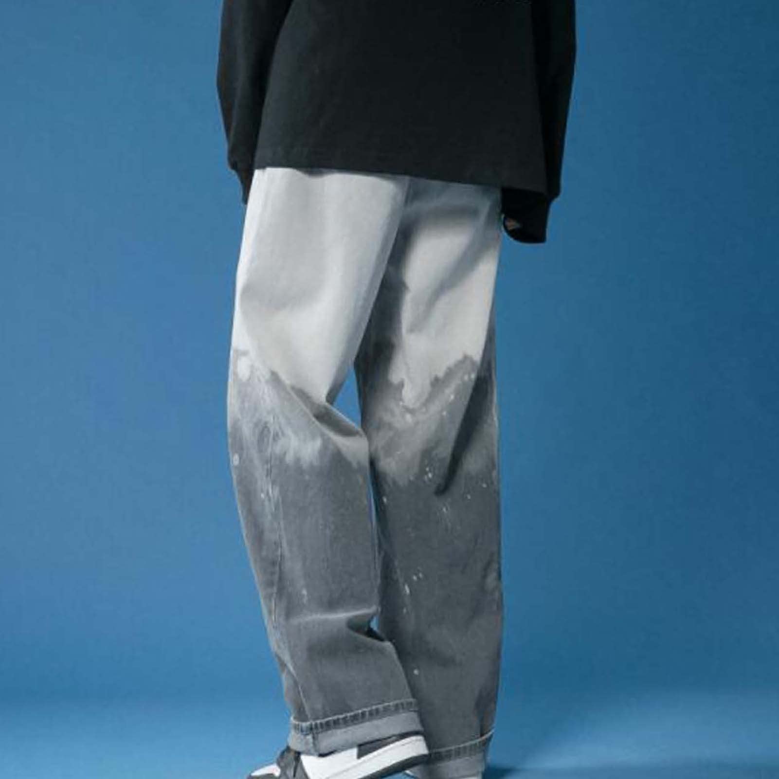 Dżinsy Modne Fajne Dye Dye Jeans Mężczyźni Hip Hop Jeans Spodnie Proste Mężczyźni Jeans Casual Stright Moda Jean Spodnie męskie dżinsy