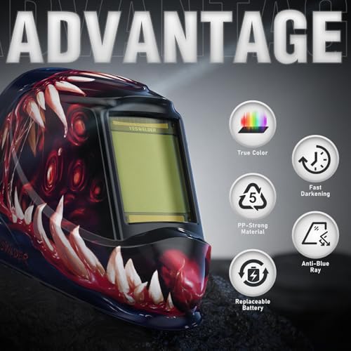 Image of YESWELDER Large View Auto Darkening Welding Helmet, Blue Light Blocking, 1 /1 /1 /1 True Color Solar Powered Welder Hood Mask with 4 Arc Sensors, Wide Shade 3 /5-9 /9-13 for TIG MIG ARC CUT and GRIND