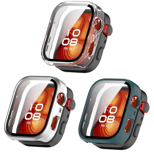 ISRcnst Compatible for Huawei Watch Fit 4 Screen Protector Only, PC Hard Ultra Bright Tempered Glass One Piece Full Protective Case (Pack of 3)(Not for Fit 4 Pro)