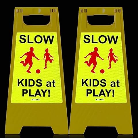 Juztec Kids at Play Signs For Street Children at Play Safety Signs For Street Slow Down Signs Kids Playing Reflective Caution Sign (2 Pack Yellow) Cover