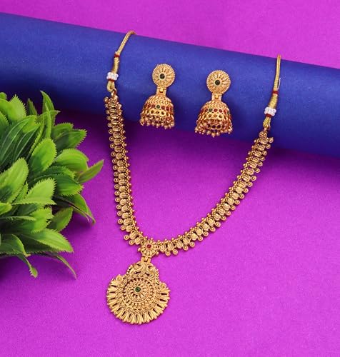 Image of CUTE GOLD Antique Oxidised Plating Necklace With Earring For Women and Girls | Antique Temple Necklace Set for Women & Girls