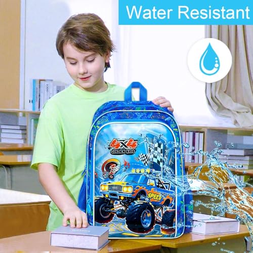 Image of 16 inch Truck Backpack for Boy, 3Pcs Bookbag for Elementary Preschool Kindergarten, Kids School Backpacks with Lunch Box (Blue)