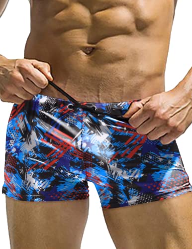 COOFANDY Herren Badehose, Bademode, Badeanzug, Schwimmhose, quadratisches Bein, kurz, Buntes blaues Graffiti, L