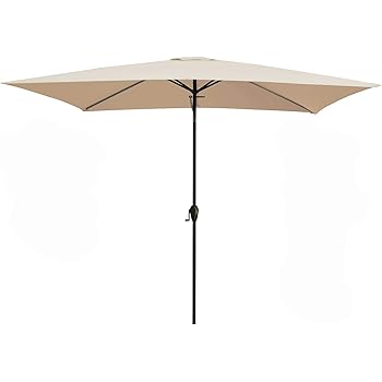 Amazon Com Abba Patio 9 By 7 Feet Rectangular Patio Umbrella With Solar Powered 32 Led Lights With Tilt And Crank Brown Garden Outdoor