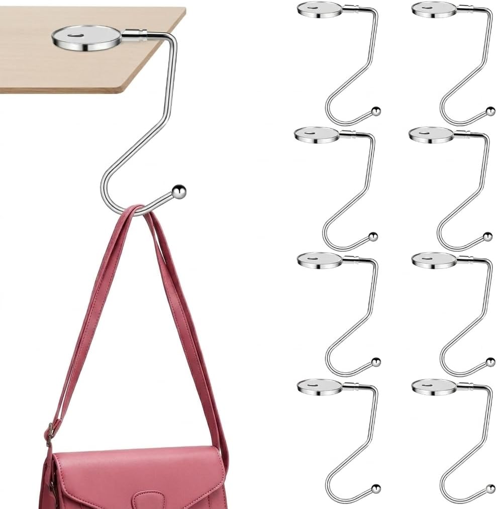Alipis Purse Hooks for Table & Desk: 8-Pack Metal Bag Holder Hangers - Portable Purse Clips and Backpack Organizer Hook for Women, Restaurant, School and Office Use