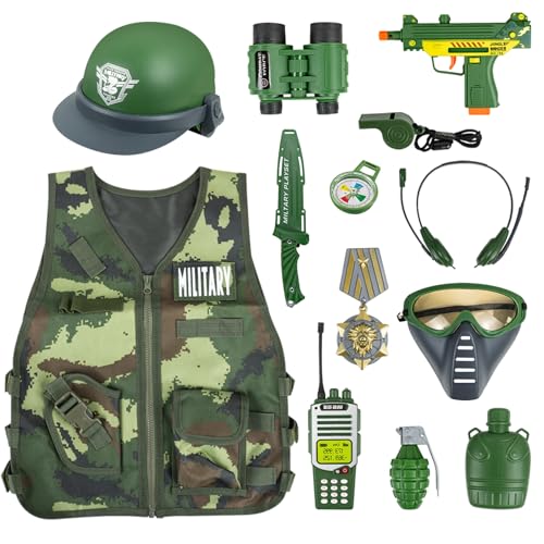 KalaDuck Déguisement Militaire Enfant, Costume Militaire Garçons avec Casque Veste Talkie-Walkie Accessoires, Jouets Soldat Camouflage Militaire, Jeu de...