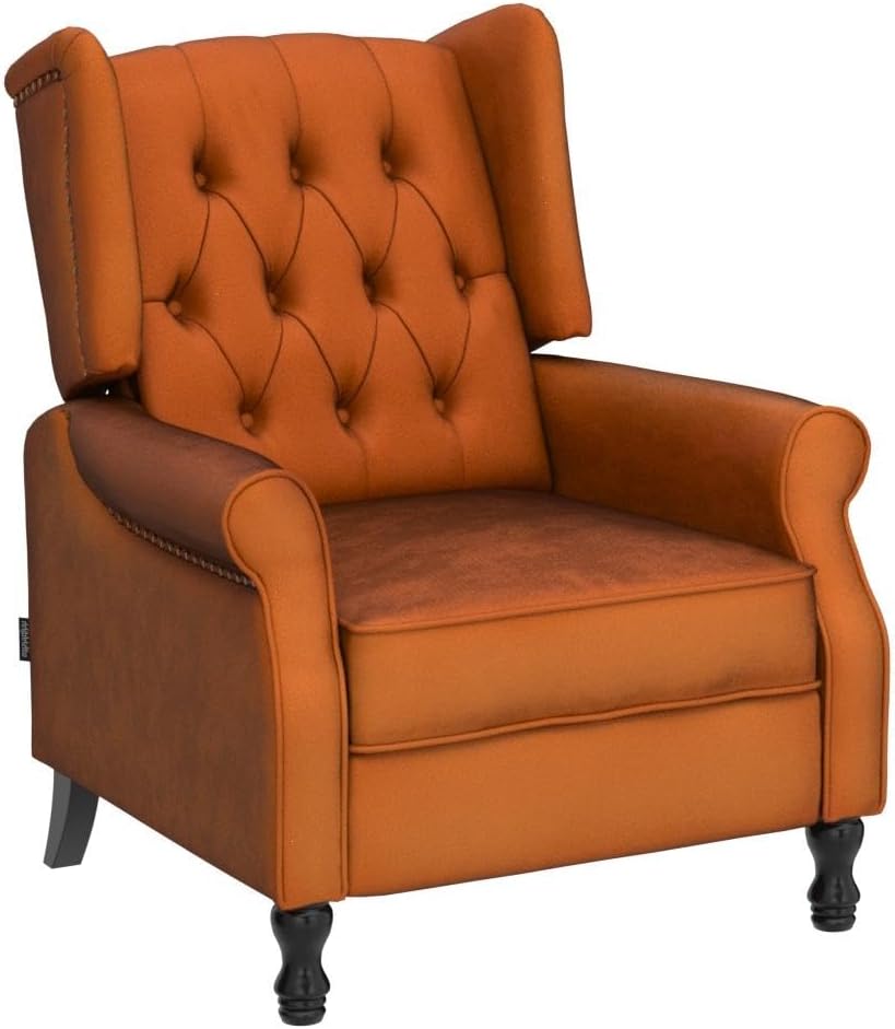 Velvet Accent Chair, Push Back Recliner Chair, Wingback Arm Chair for Living Room/Bedroom/Home Theater/Reception Area, Caramel