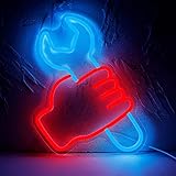Wrench Neon Signs for Wall Decor, LED Garage Decor Wrench Shaped Neon Light Signs, USB Neon Light Up Signs for Man Cave Garage Door Auto Repair Shop Gifts for Boys Husband Boyfriend(11 * 13.3in)