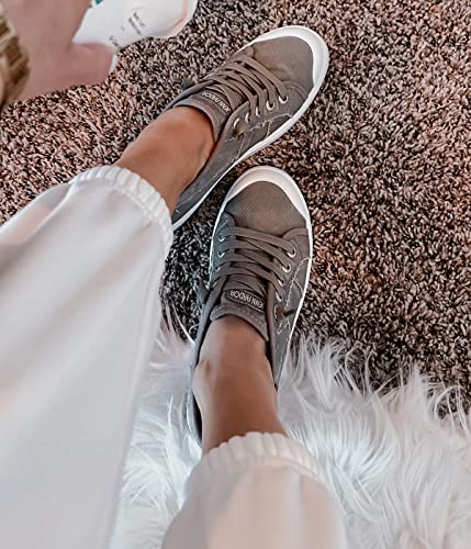 Jenn Ardor Women's Slip On Sneakers Casual Canvas Shoes Fashion Round Toe Flats Fixed Lace-Up Comfy Low-Top For Walking Solid Ladies Shoes Light Grey 8.5 #TOP3