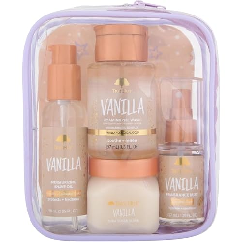 Tree Hut Vanilla Mini Best Sellers Kit, Exfoliating & Hydrating Body Care Travel Set, Nourishing Skin Care Bundle for All Skin Types, Perfect Holiday Gift & Stocking Stuffer