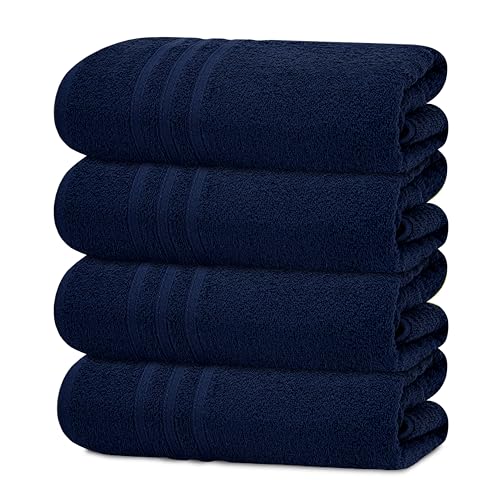 Tens Towels Pack of 4 Soft Bath Towels, 100% Cotton, 27 x 54 Inches, Lightweight & Quick-Dry, Ideal for Daily Bathroom Use, Practical & Comfortable, Navy