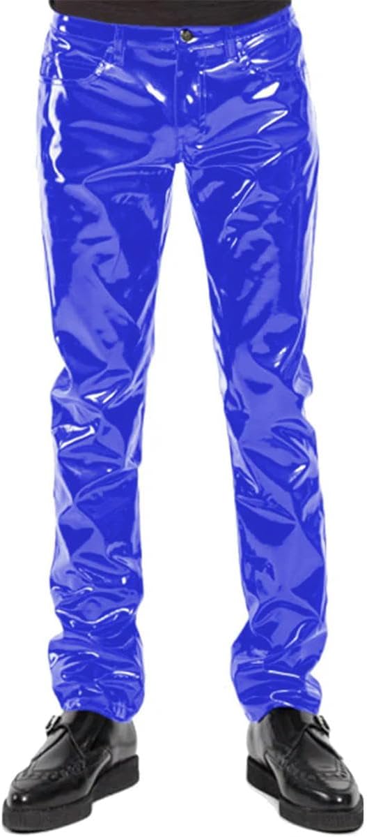 PVC Long Trousers Mens Pants Biker Pants Stage Party Club Leather Pants Casual Bright Pants