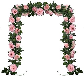 Huryfox 2 Pack Flower Garland Artificial Pink Rose Garlands Flowers Vine Fake Floral Vines for Wall Birthday Party Wedding Room Decor ( 7.5 FT X 2)