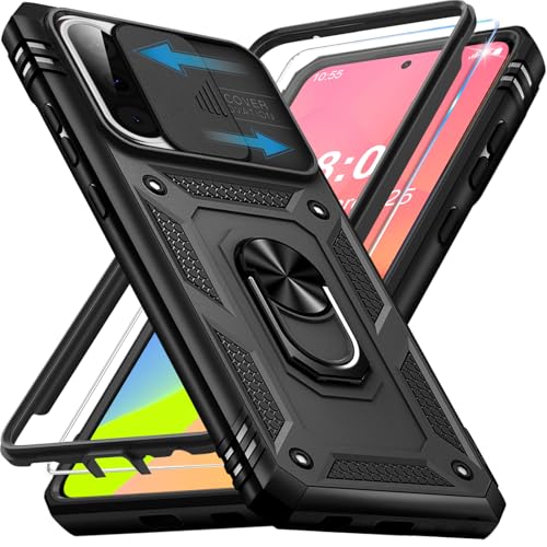 Giyer Panzerhülle für Samsung Galaxy A57 5G Hülle mit Schutzfolie Handyhülle Case mit Kameraschutz 360 Metall Ring Ständer Stoßfest Schutzhülle für Samsung A57 5G Cover Tasche (Schwarz)
