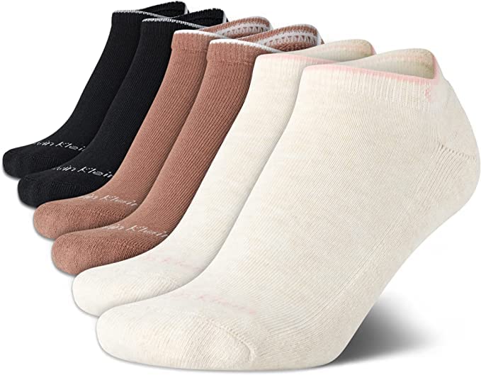 Image of Calvin Klein Womens No Show Socks - 6 Pack Breathable Cotton Blend Athletic Performance Low Cut Running Socks for Women