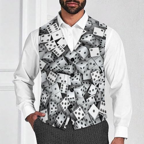 White Dice with Black Spots Men's Suit Vest Slim Fit V-Ncek Waistcoat Business Casual Vest2