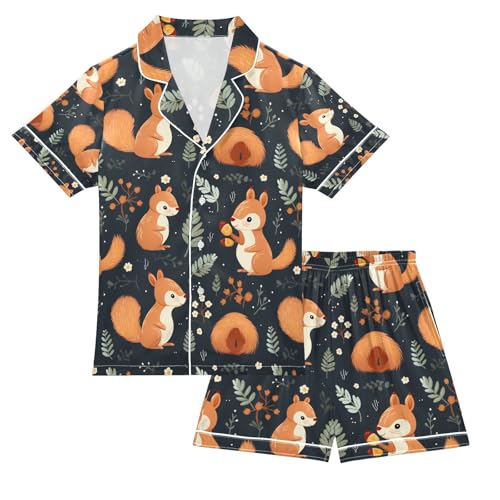 senya Brown Mouse Satin Summer Pajama Sets Silk Short Sleeve Button Down Sleepwear