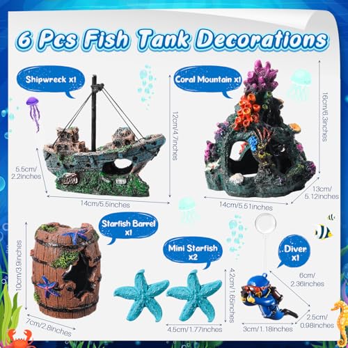 Image of Zeyune 15 Pcs Fish Tank Decorations Mountain Ornament Broken Barrel Sunken Ship Artificial Seaweed Water Plants Colorful Coral Reef for Fish Bowl Aquarium Decor(Purple)