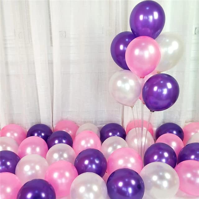 Pink Purple White Balloons Pack of 50 for birthday decoration items also suitable for Anniversary, Wedding, Celebration, Party