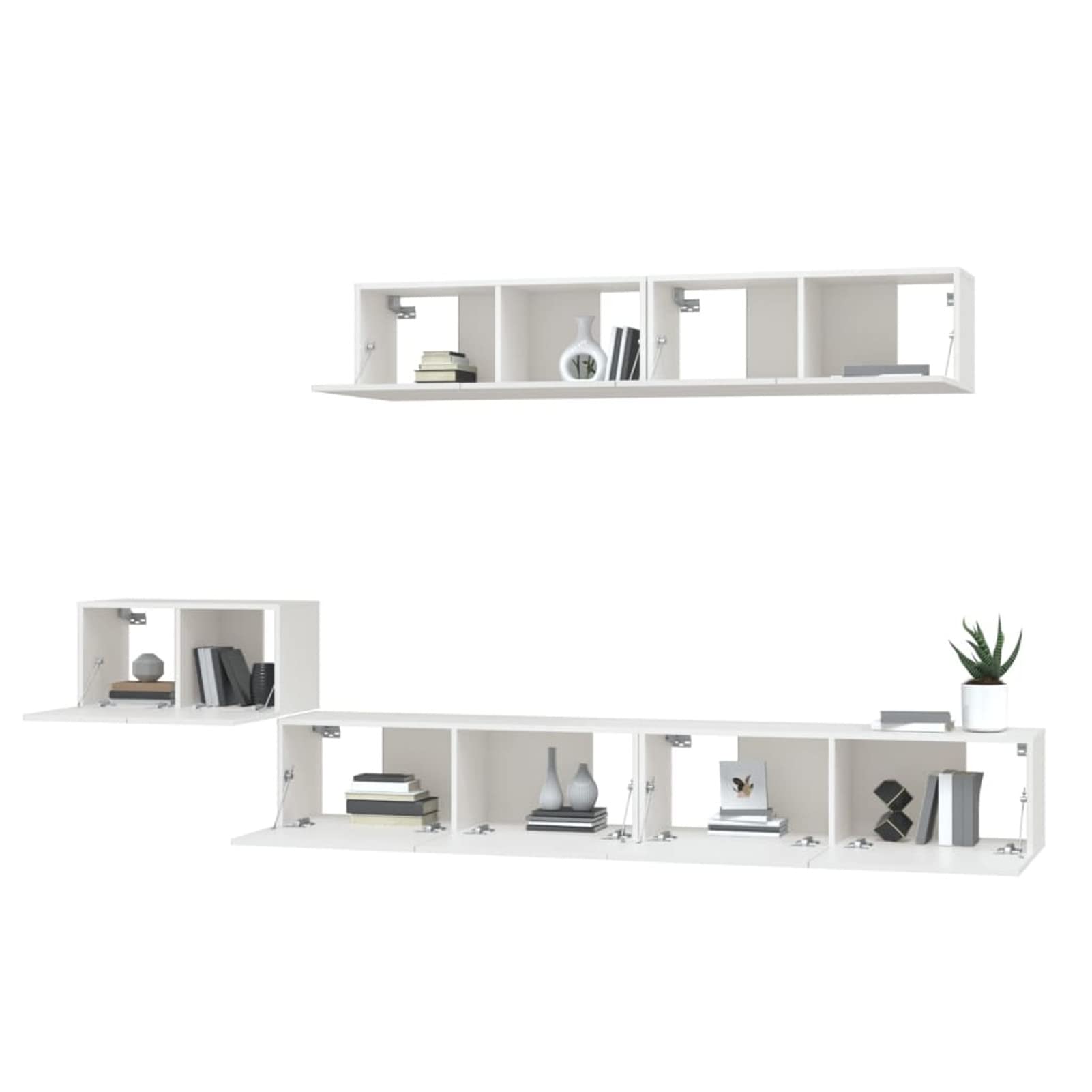 Tidyard Estantería de TV Flotante Mueble de TV Colgante,Estante para TV, Mesa de Centro Flotante Consola de Pared,Mueble para TV,Soporte para TV,5 Piezas Madera contrachapada Blanco 2#