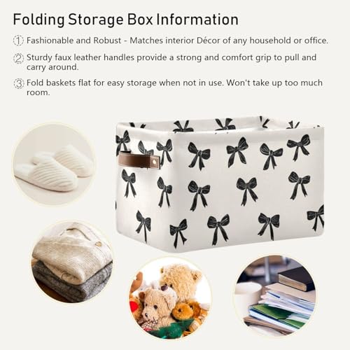 Image of Aslsiy Storage Basket Black Bows on Beige Nursery Bins Baby Box Canvas Clothes Shelf Basket Laundry Hamper 1 Pcs