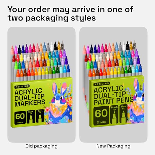 Image of ARTISTRO 60 Acrylic Paint Markers - Paint Pens for Drawing - For Fabric, Rock, Glass, Wood, Molds - Arts & Crafts Gift for Adults, Teens, Kids, Classroom Must Haves & School Supplies