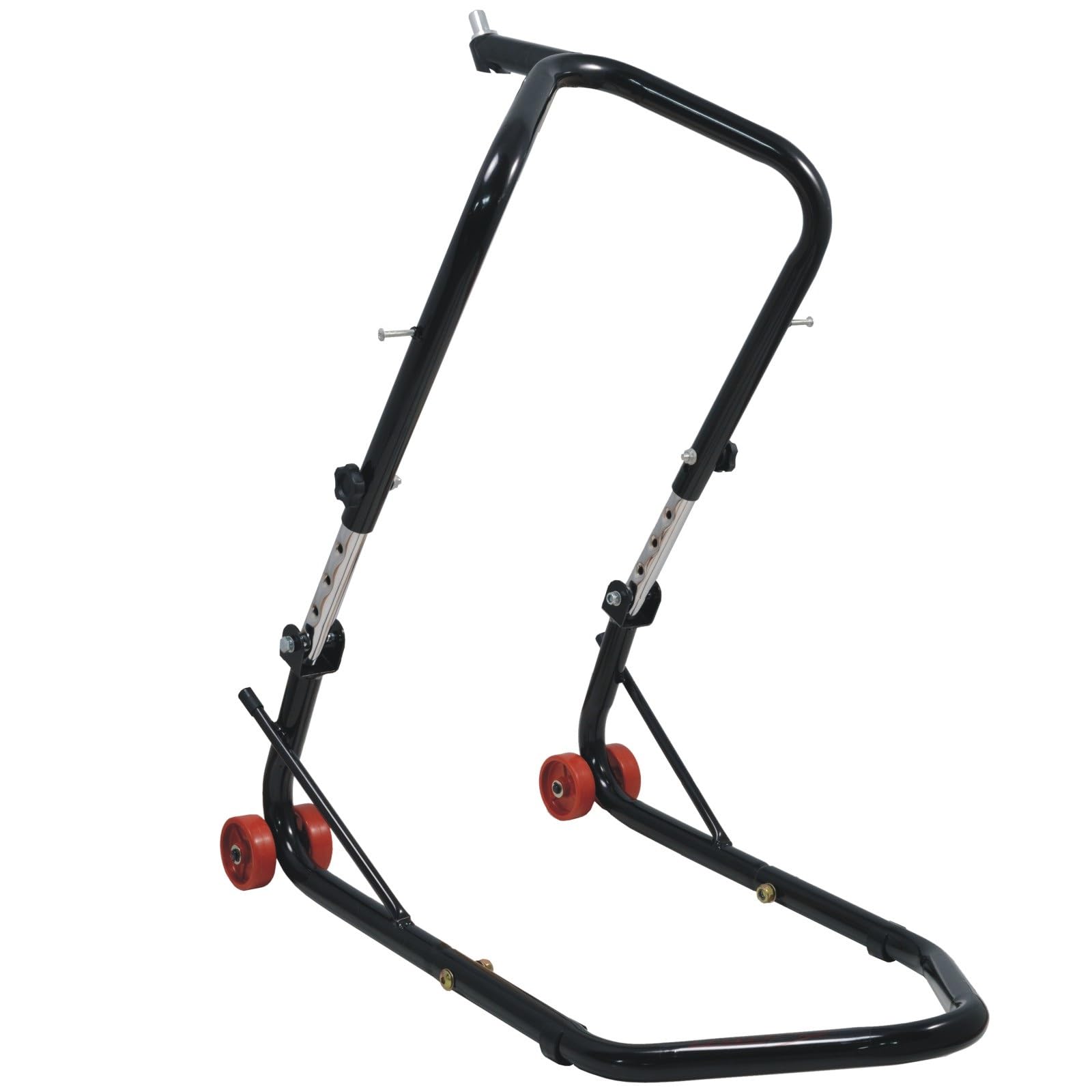 Cavalletto Alza Moto Anteriore Canotto Nero 4 ruote 5 perni regolabile