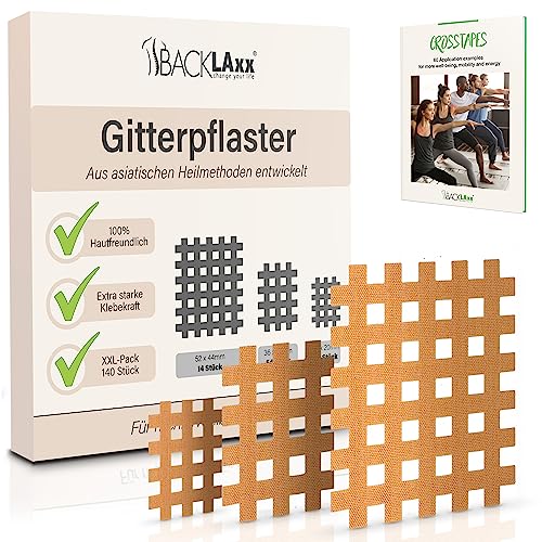 BACKLAxx ® Cross Tape 140 pièces qualité premium | Crosstape d’acupuncture set 3 tailles A B C | Patchs d’acupuncture pour taping ciblé | eBook GRATUIT...
