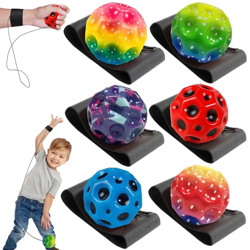 ClcIosis 6 Stück Ball Mit Schnur Kinder, Springball Mit Schnur Bouncing Ball Handgelenk, Interaktives Spielzeug Zum Stressabbau Für Spielzeug Im Freien Elastische Trainingsballe