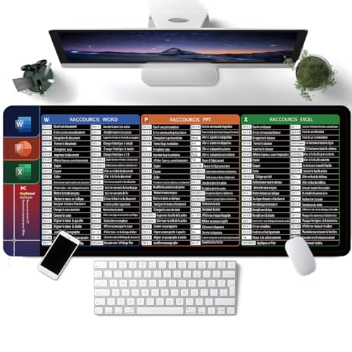 CATZUM 1 Tapis de Souris Noir Extra Large (France), Format XXL, avec raccourcis Excel, Compatible Clavier bureautique | Bords Cousus antidérapants (300 x 800 x 2 mm)
