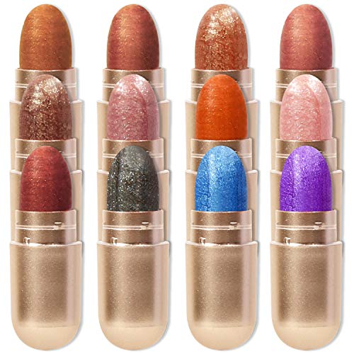 DEROL Eyeshadow Stick Sets 12 Colors，Long Lasting Glitter Eye Brightener Eyeliner Sticks,Cream to Powder Waterproof Eye Makeup,Eyeshadow Capsules Crayon,Shimmer Eye Shadow Pencils (12 Colors/Box)