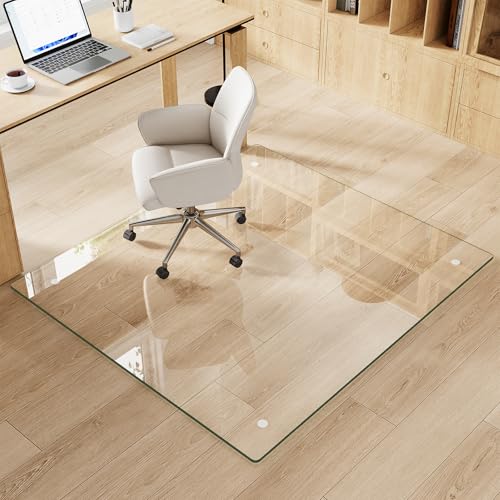 Tempered Glass Chair Mat for Carpet & Hard Floor, 42\"x48\" Office Chair Mat - Heavy Duty & Scratch Resistant, Non-Slip Pads, Rounded Corners & Polished Edges
