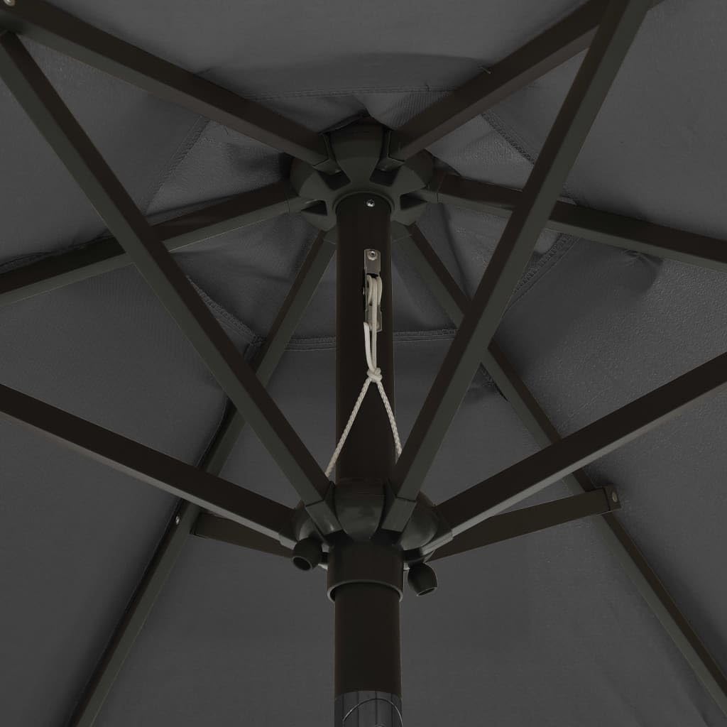 Sombrilla de Jardín con 12 LED y Diseño Inclinable, Impermeable y con Protección UV, Cubierta de Poliéster Anti-decoloración, Poste de Aluminio y 6 Varillas Metálicas