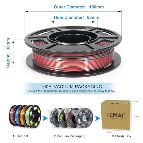 Image of IEMAI Silk PLA Filament 1.75mm Bundle, Dual Color Co-Extrusion 3D Printer Filament 250g x 4 Spools Gold-Red /Blue-Silver /Blue-Yellow /Red-Silver, for DIY, Artistic & Home Decor
