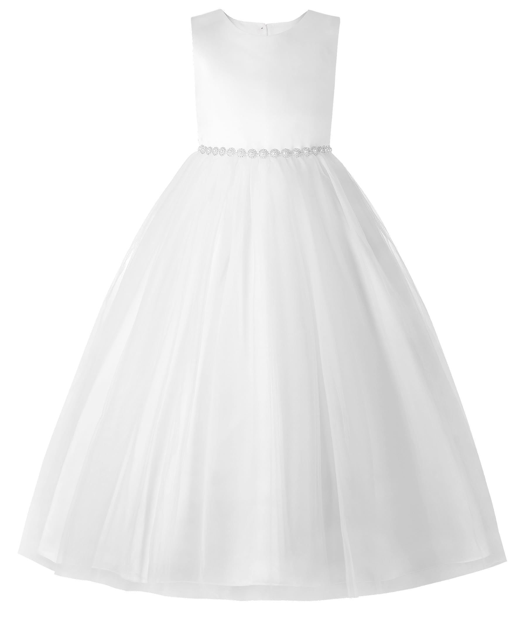 JerrisApparel Vestito Bambina Tulle Senza Maniche Schiena Cuore Vita Perline Cerimonia Matrimonio Comunione
