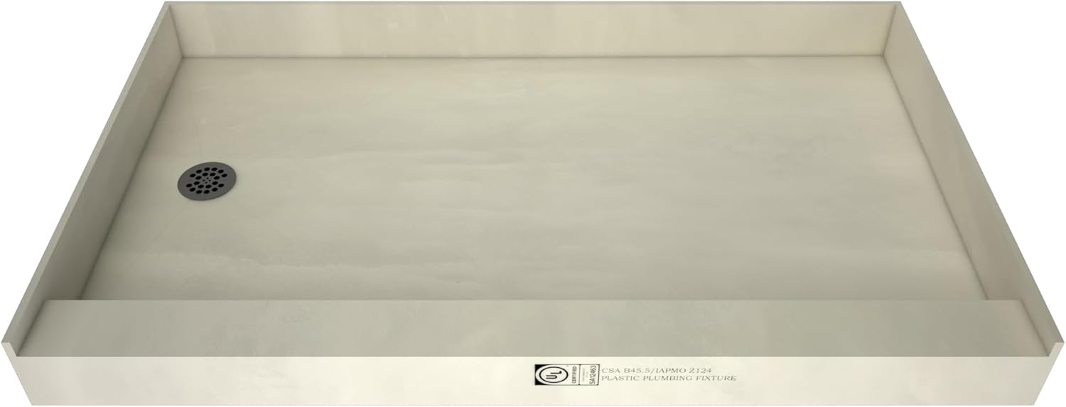 Tile Redi USA P3660LPVCBN Redi Base Shower Pan, 60" W x 36" D, Left Round Brushed Nickel Drain Plate