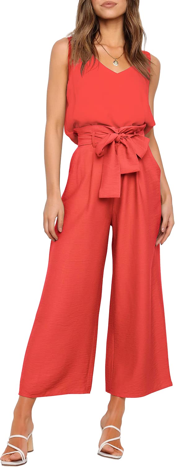 FANCYINN Ensemble de pantalons courts 2 pièces pour femmes Pantalon de sac en papier court taille haute à col en V et bretelles larges avec ceinture