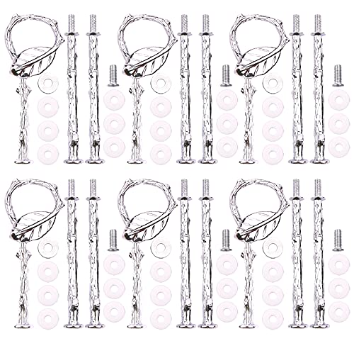 3-Tier 13.5’’ Cupcake Stand Hardware Fittings, Metal Mold Crown Holder DIY Making for Fruit Plate Cake Stand Snack Tray Replacement Parts for Tea Party Wedding Decoration (6 Sets - Silver Leaf)