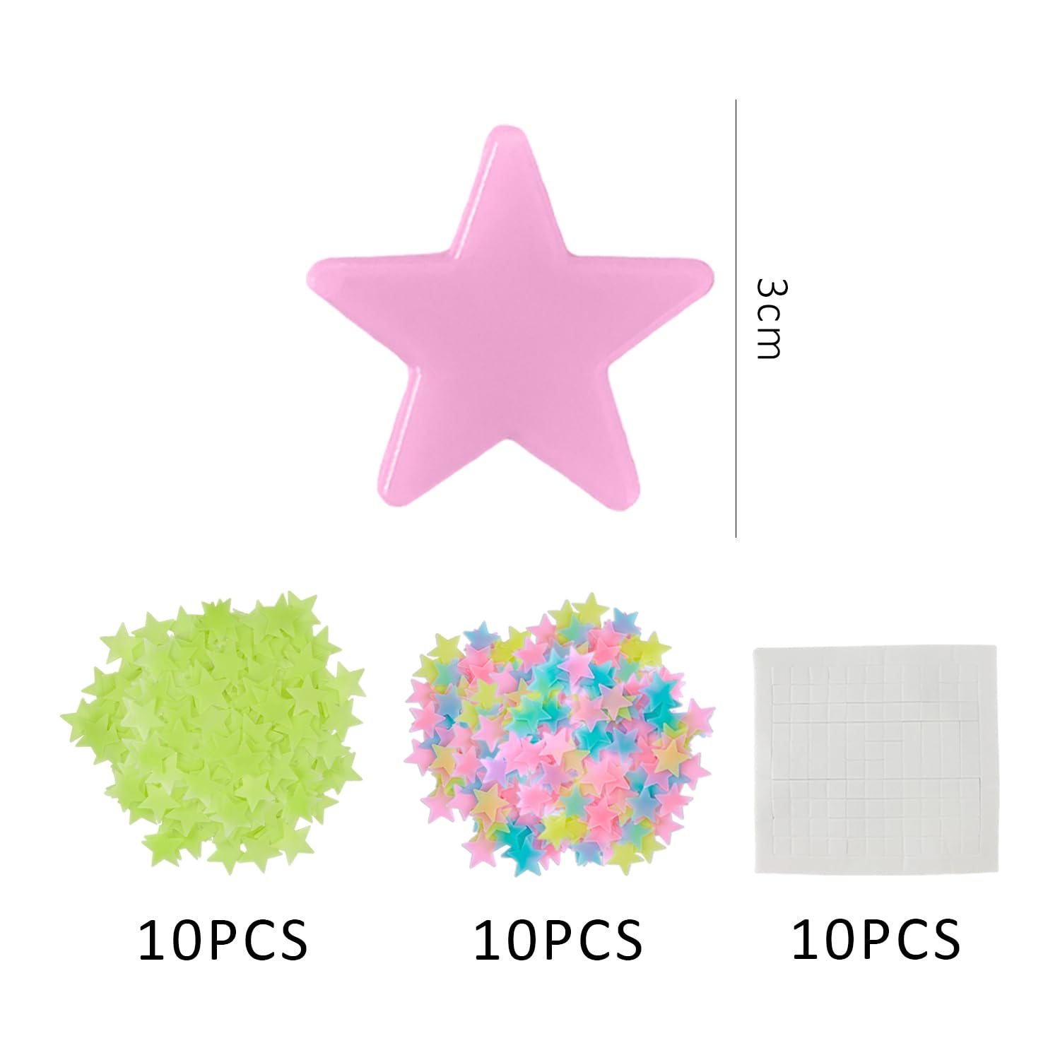200 étoiles Fluorescentes Autocollantes - 3 Cm, Phosphorescentes - Pour Décorer Chambre, Plafond Ou Voiture - 5